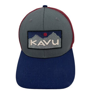 KAVU Logo Patch Trucker Hat Adjustable Snapback Cap Navy Maroon Gray